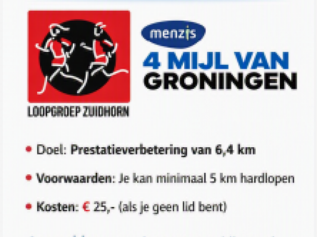 Wil jij op 11 oktober een fijne, soepele of snelle 4-mijl lopen?