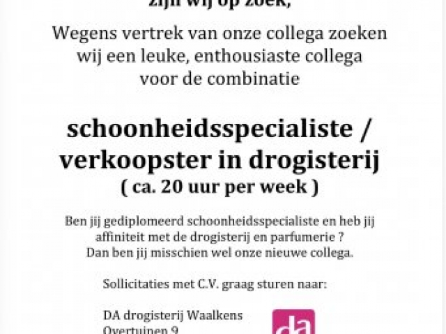 Vacature schoonheidsspecialiste / verkoopster bij DA Waalkens Zuidhorn